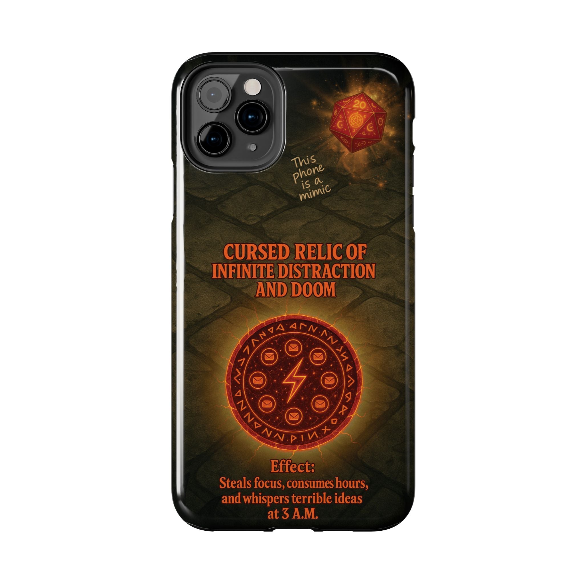 Cursed Relic Phone Case – 'Infinite Distraction & Doom' Protective RPG-Inspired Cover