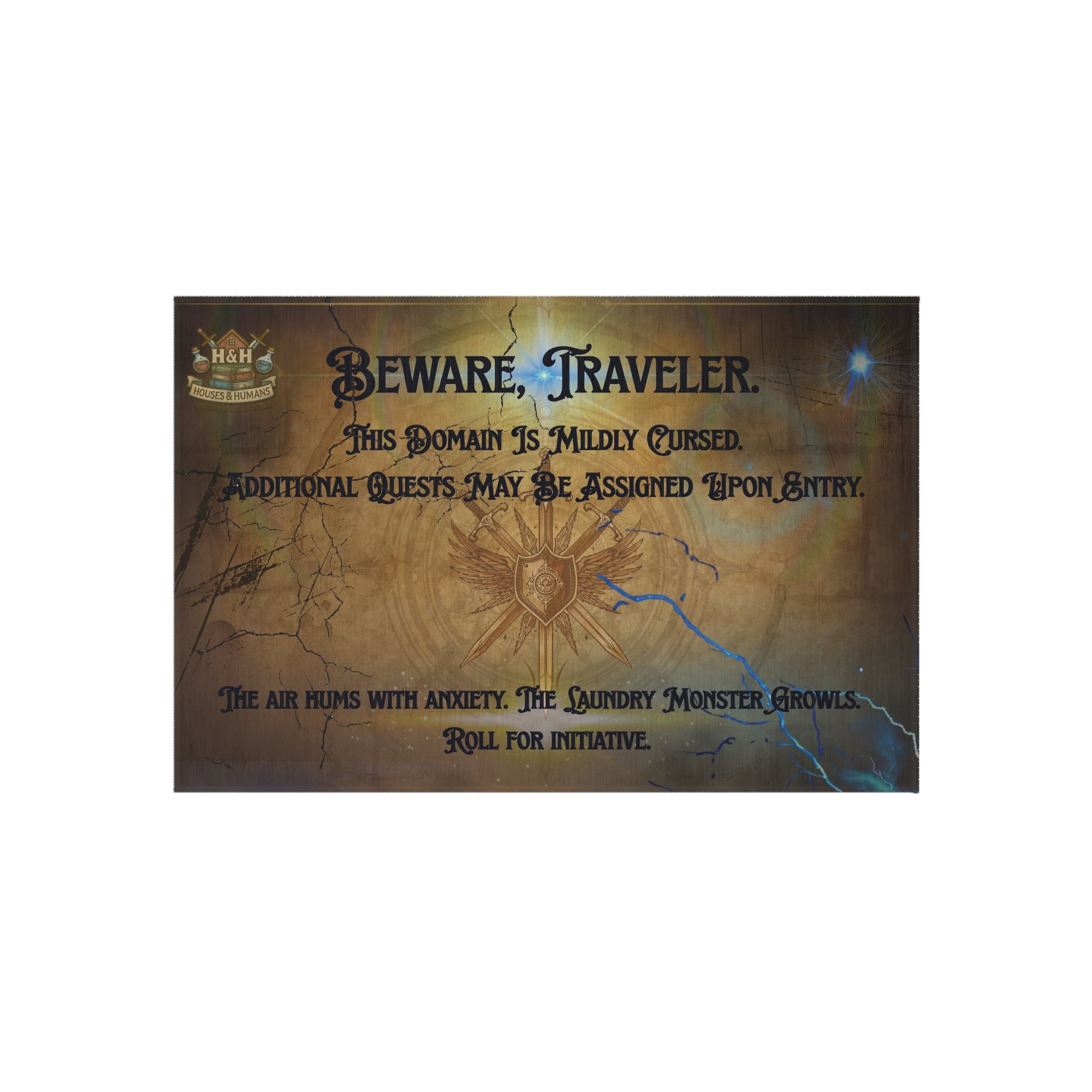 Beware, Traveler Doormat – Fantasy Rug for Gamers, Nerds & RPG Fans