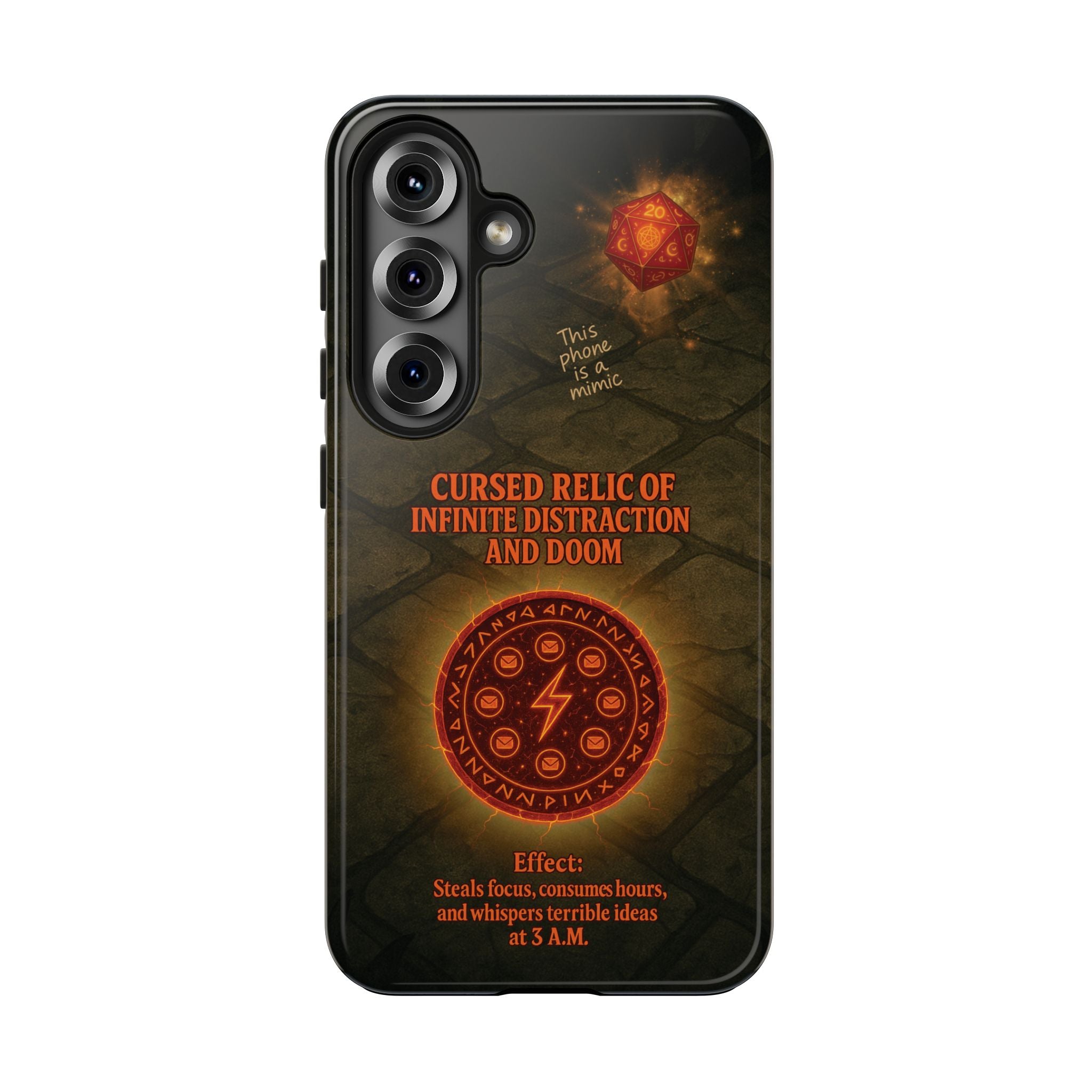 Cursed Relic Phone Case – 'Infinite Distraction & Doom' Protective RPG-Inspired Cover