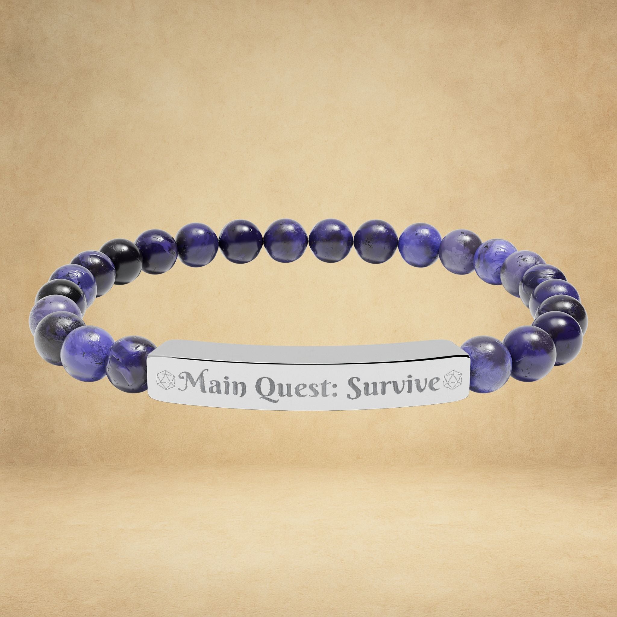 Main Quest: Survive - Engraved Natural Stone Stretch Bracelet
