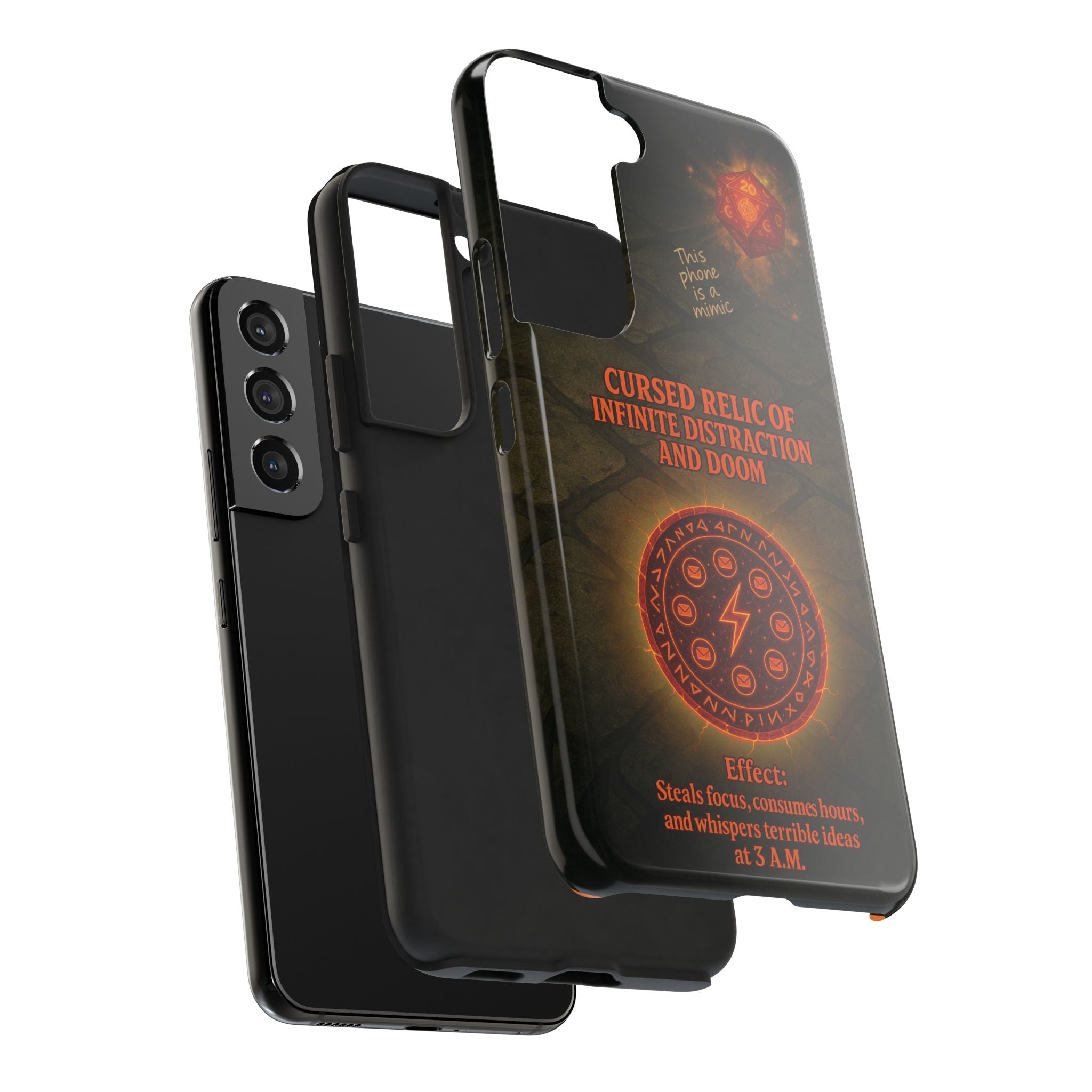 Cursed Relic Phone Case – 'Infinite Distraction & Doom' Protective RPG-Inspired Cover