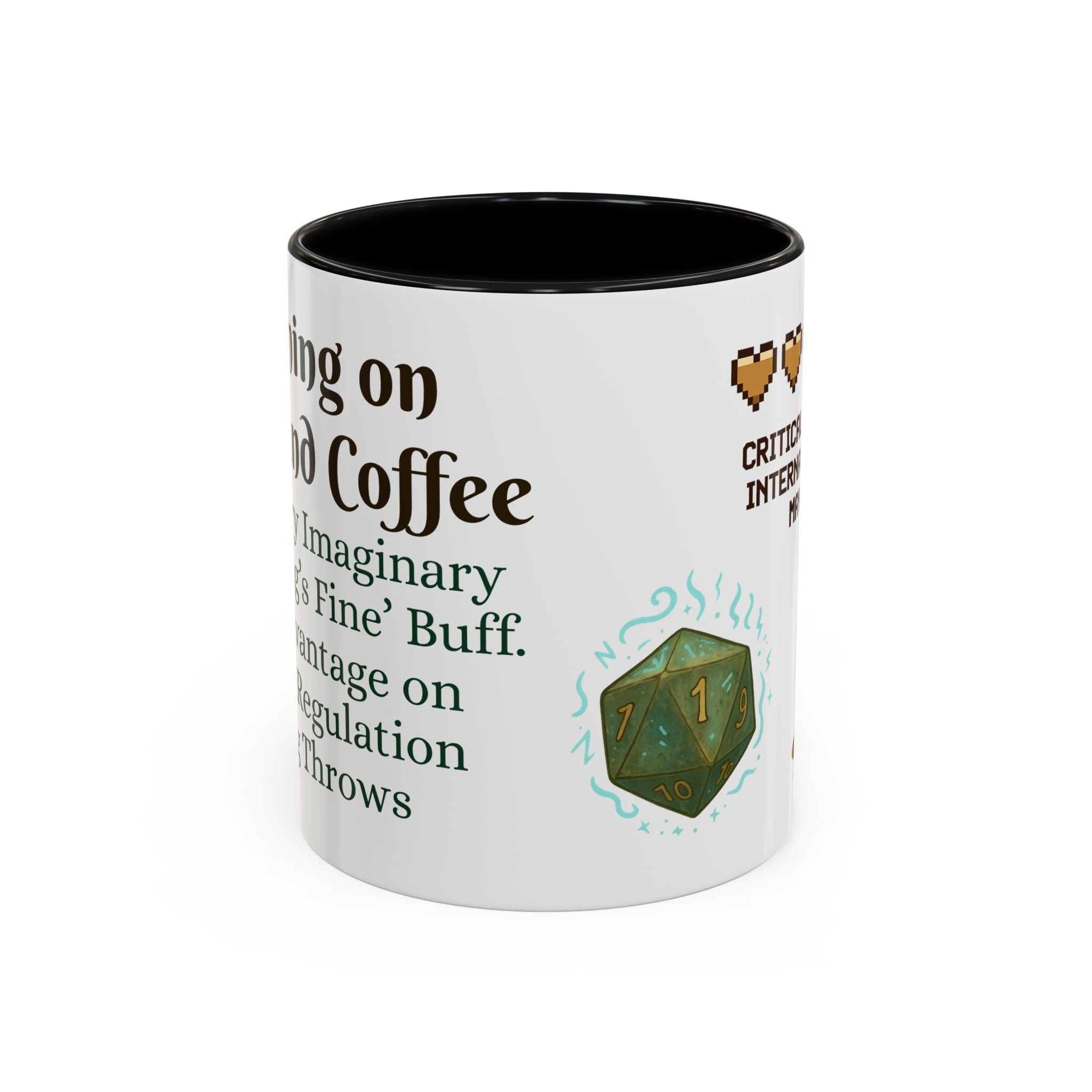 Gaming Coffee Mug – ‘Running on Vibes & Coffee’ Critical Brew Level for D&D Fans RPG