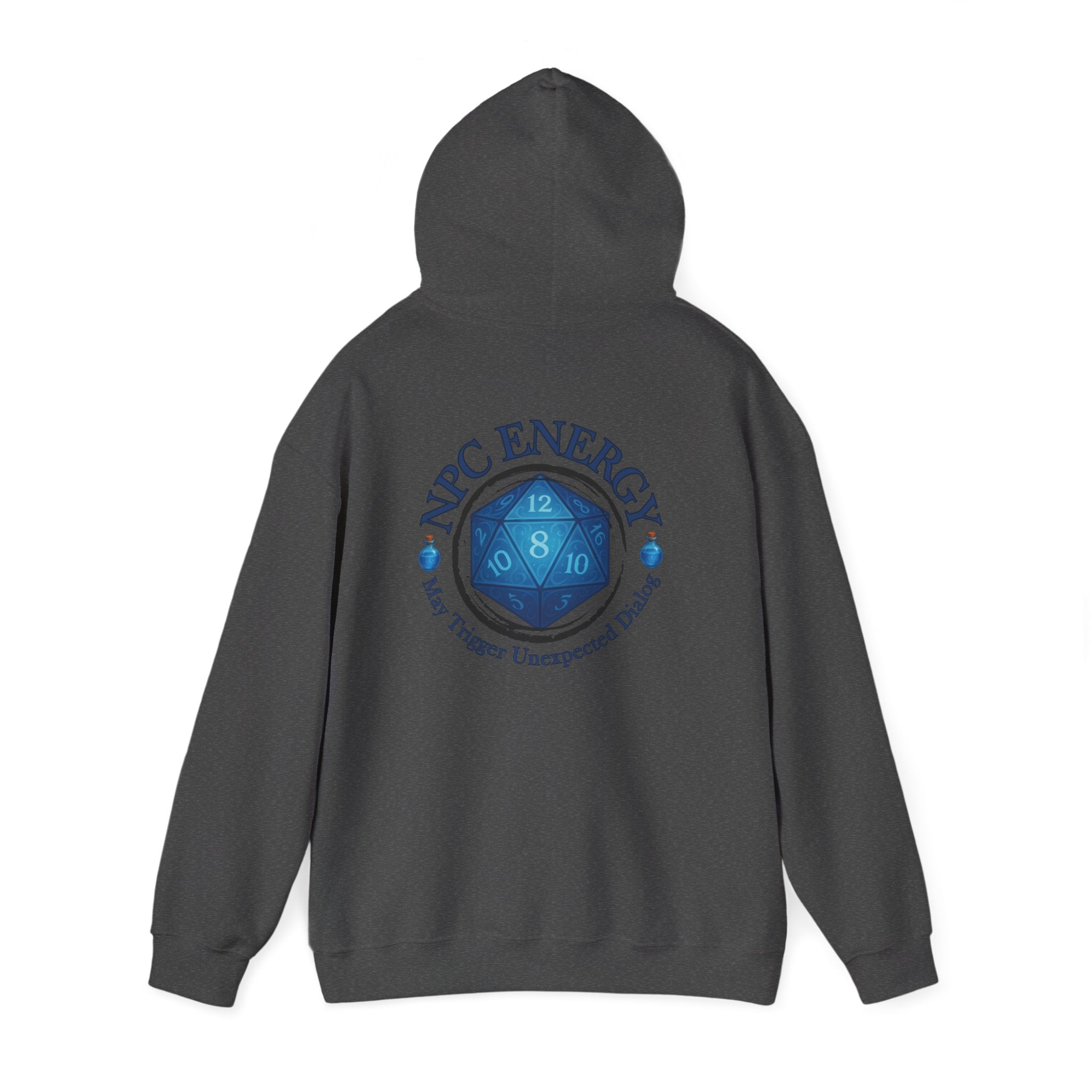 Funny Gamer Hoodie – NPC Energy Sweatshirt with D20 Dice & Dialogue Trigger Warning