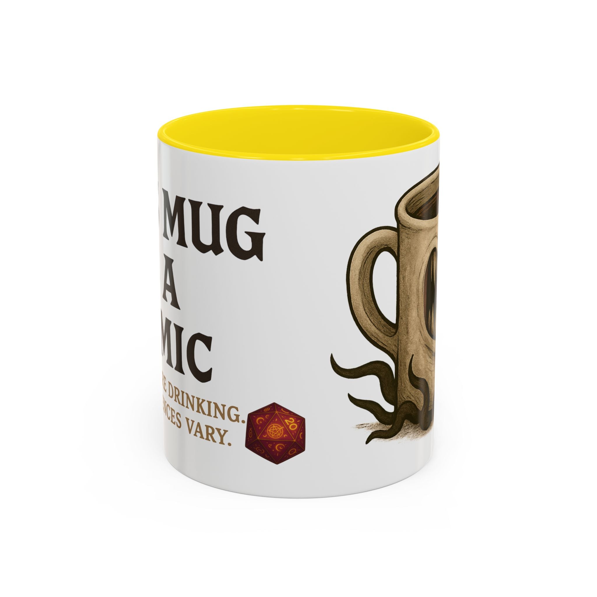 Funny RPG Mug – ‘This Mug Is a Mimic’ Coffee Cup for D&D Fans & Dungeon Crawlers