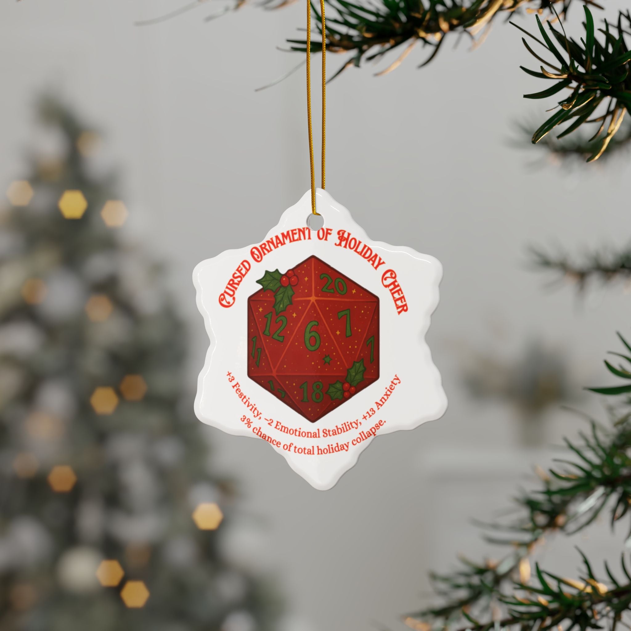D&D Christmas Ornament – Cursed Ceramic Gamer Decor for Tree (Double-Sided)