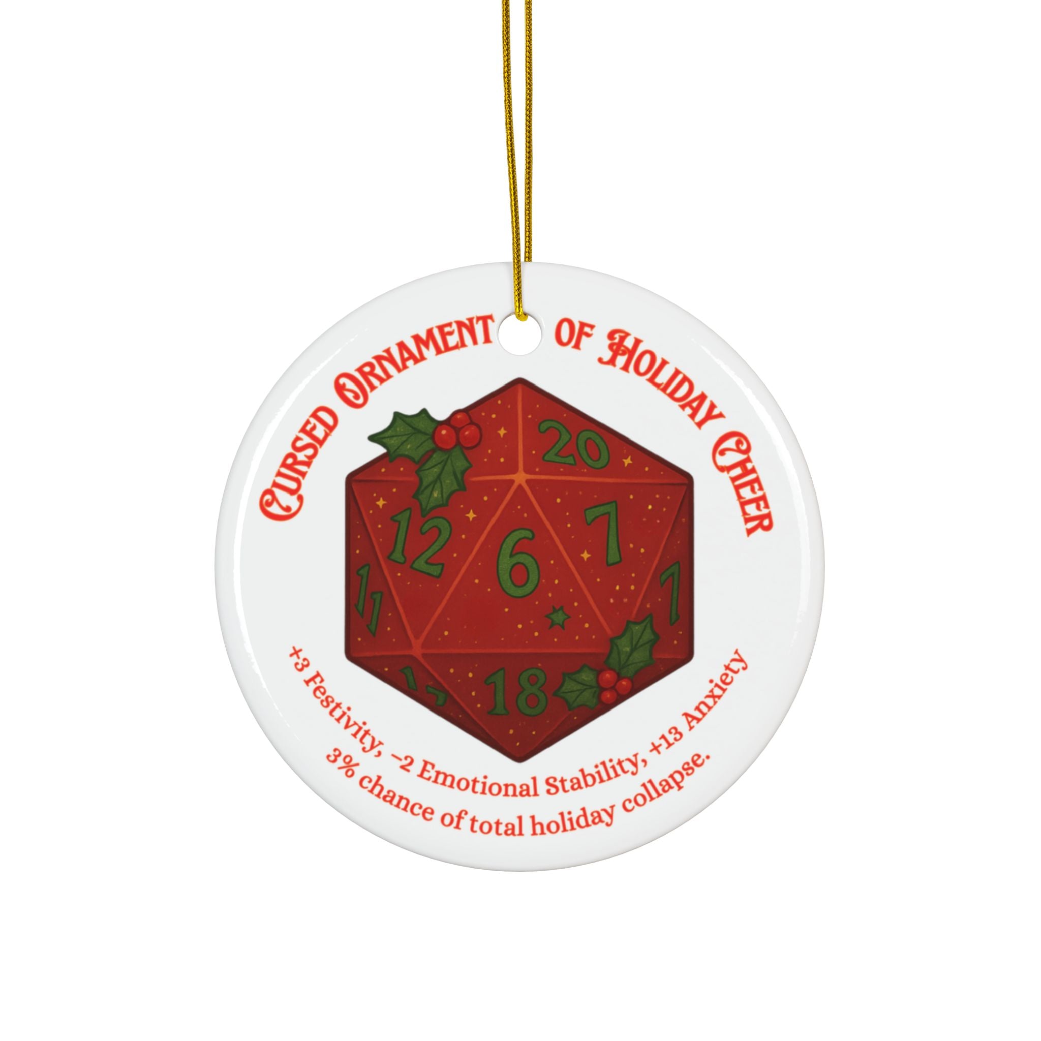 D&D Christmas Ornament – Cursed Ceramic Gamer Decor for Tree (Double-Sided)