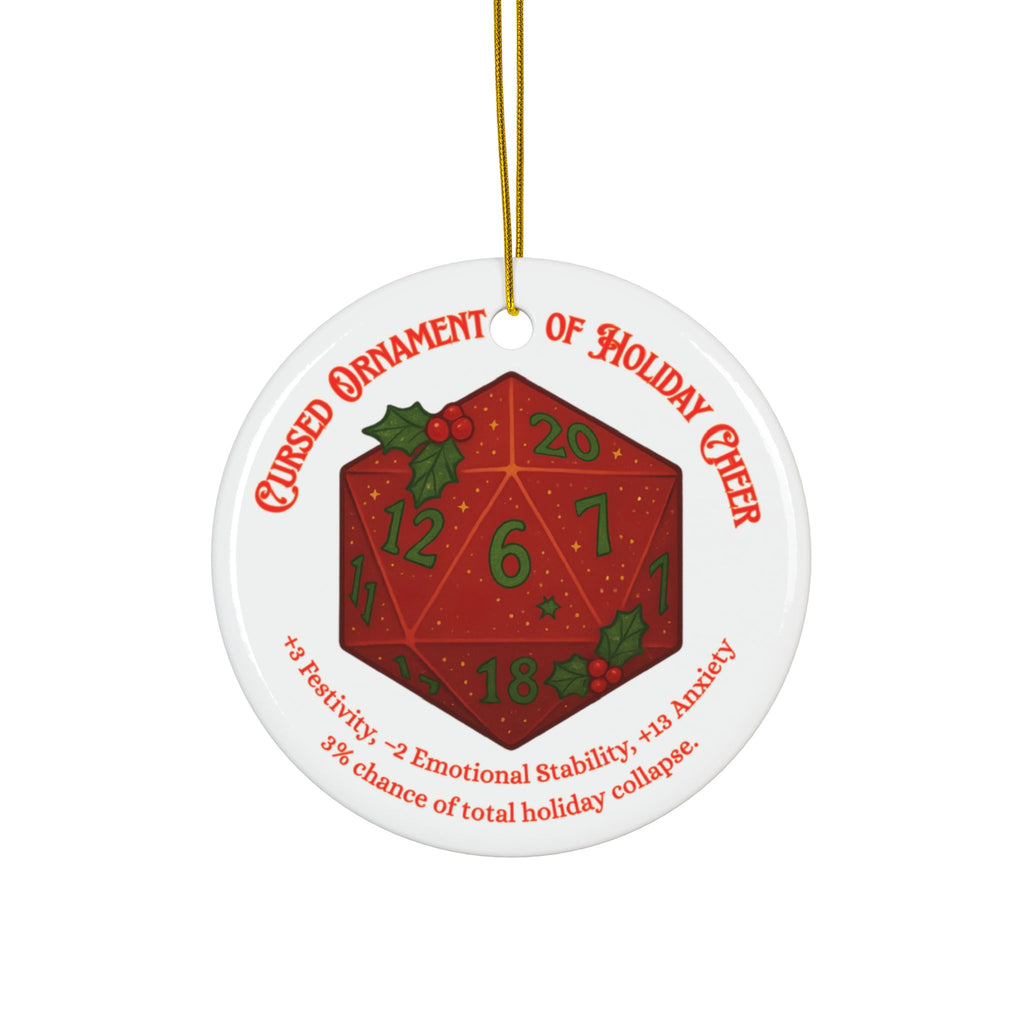 D&D Christmas Ornament – Cursed Ceramic Gamer Decor for Tree (Double-Sided)