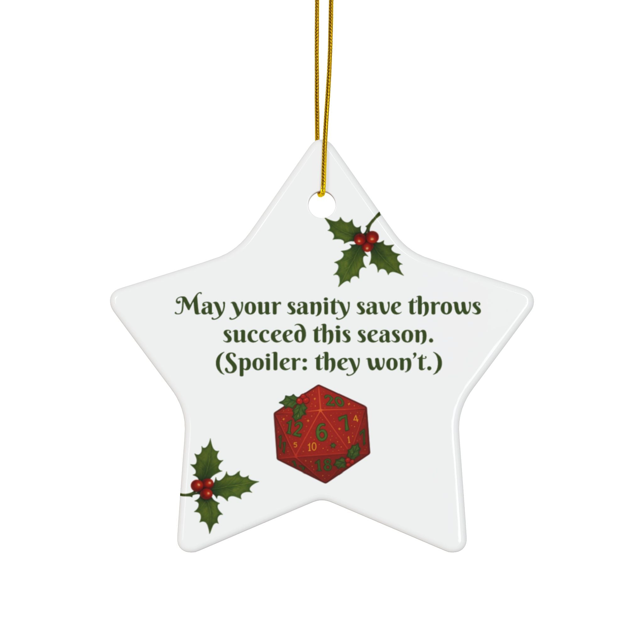 D&D Christmas Ornament – Cursed Ceramic Gamer Decor for Tree (Double-Sided)