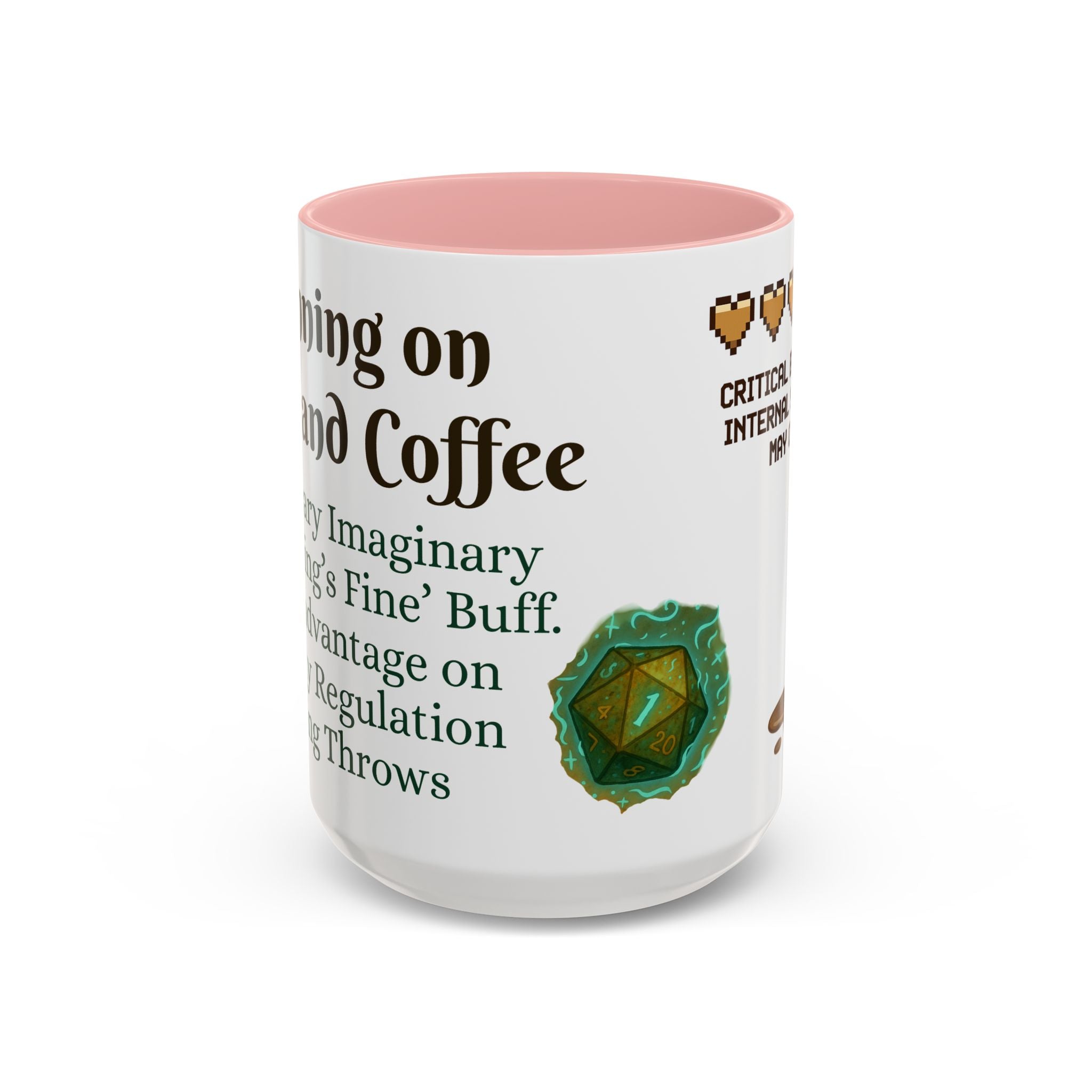 Gaming Coffee Mug – ‘Running on Vibes & Coffee’ Critical Brew Level for D&D Fans RPG