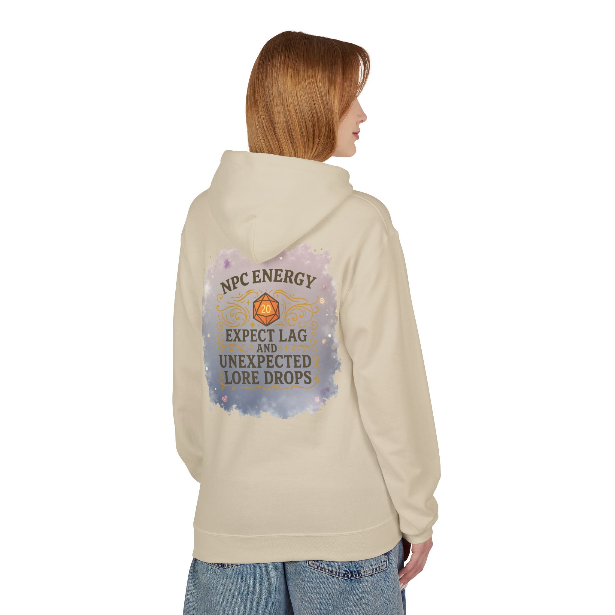 NPC Energy Hoodie – Funny Gamer Hoodie with Lore Drops & Lag Warning (RPG Style)