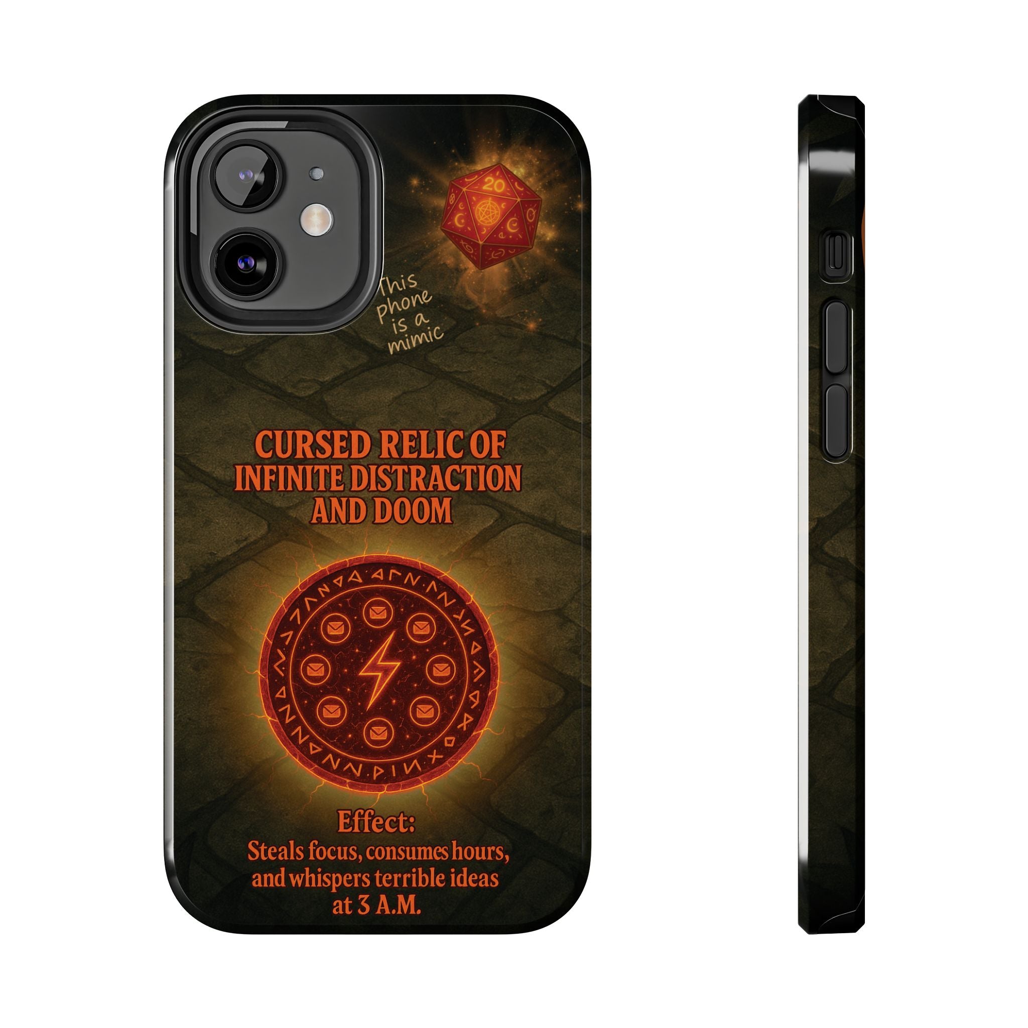 Cursed Relic Phone Case – 'Infinite Distraction & Doom' Protective RPG-Inspired Cover