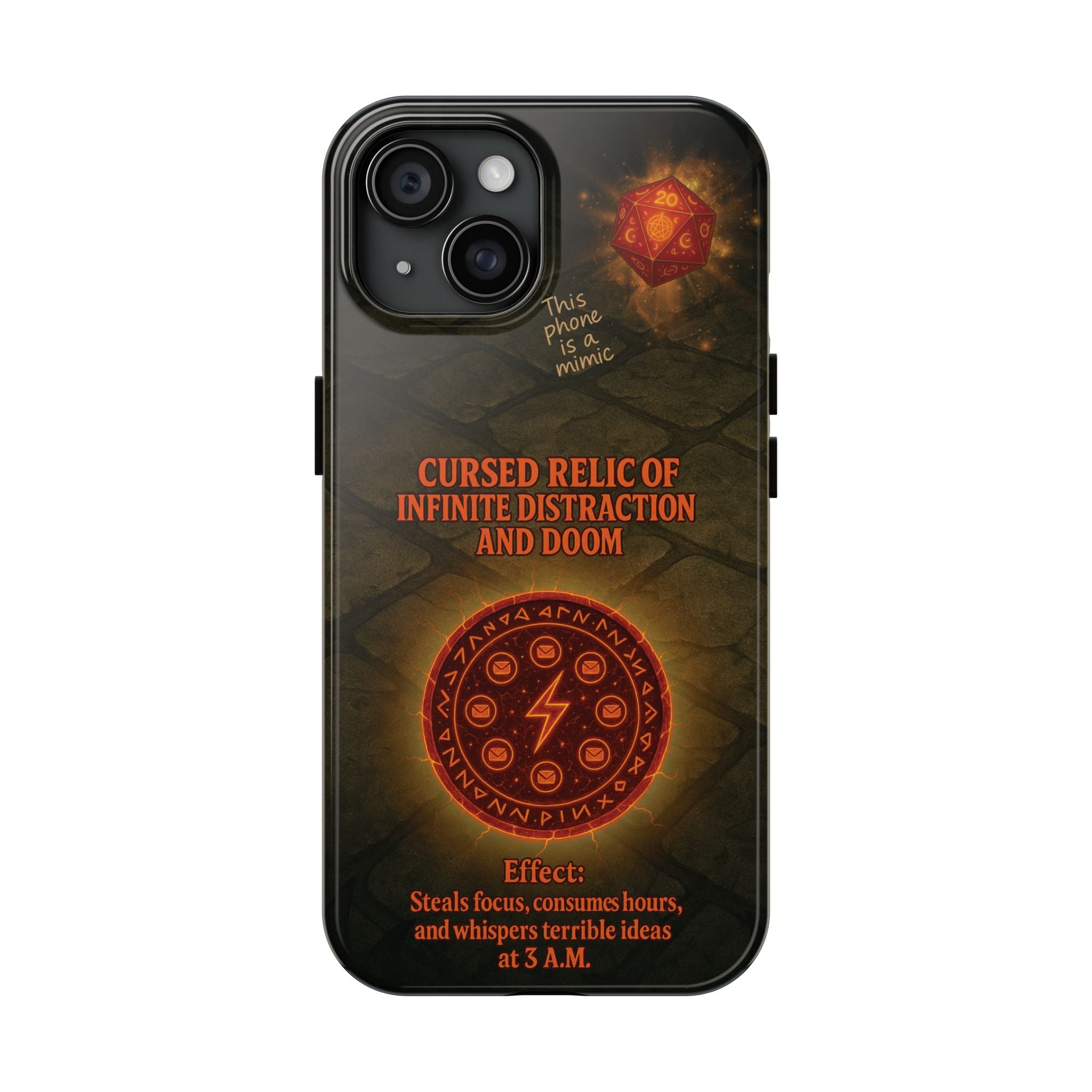 Cursed Relic Phone Case – 'Infinite Distraction & Doom' Protective RPG-Inspired Cover