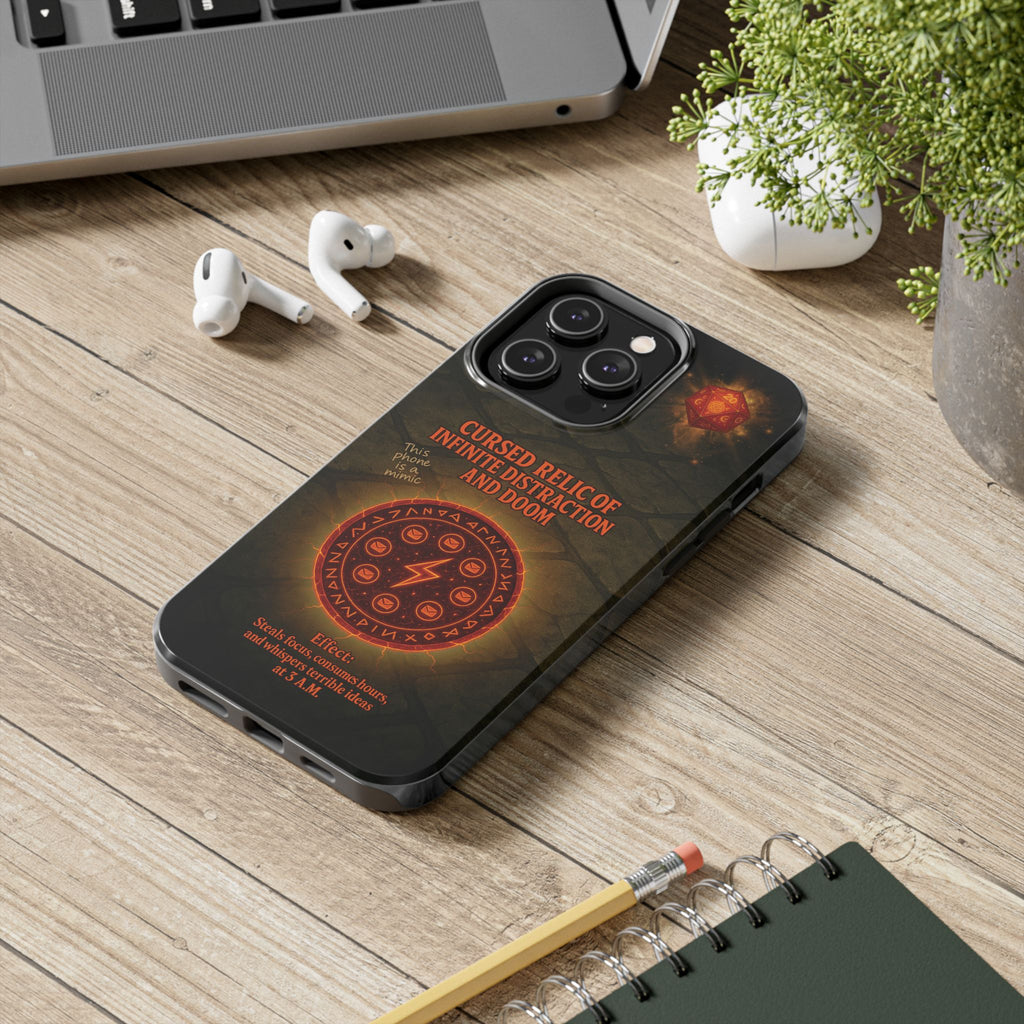 Cursed Relic Phone Case – 'Infinite Distraction & Doom' Protective RPG-Inspired Cover