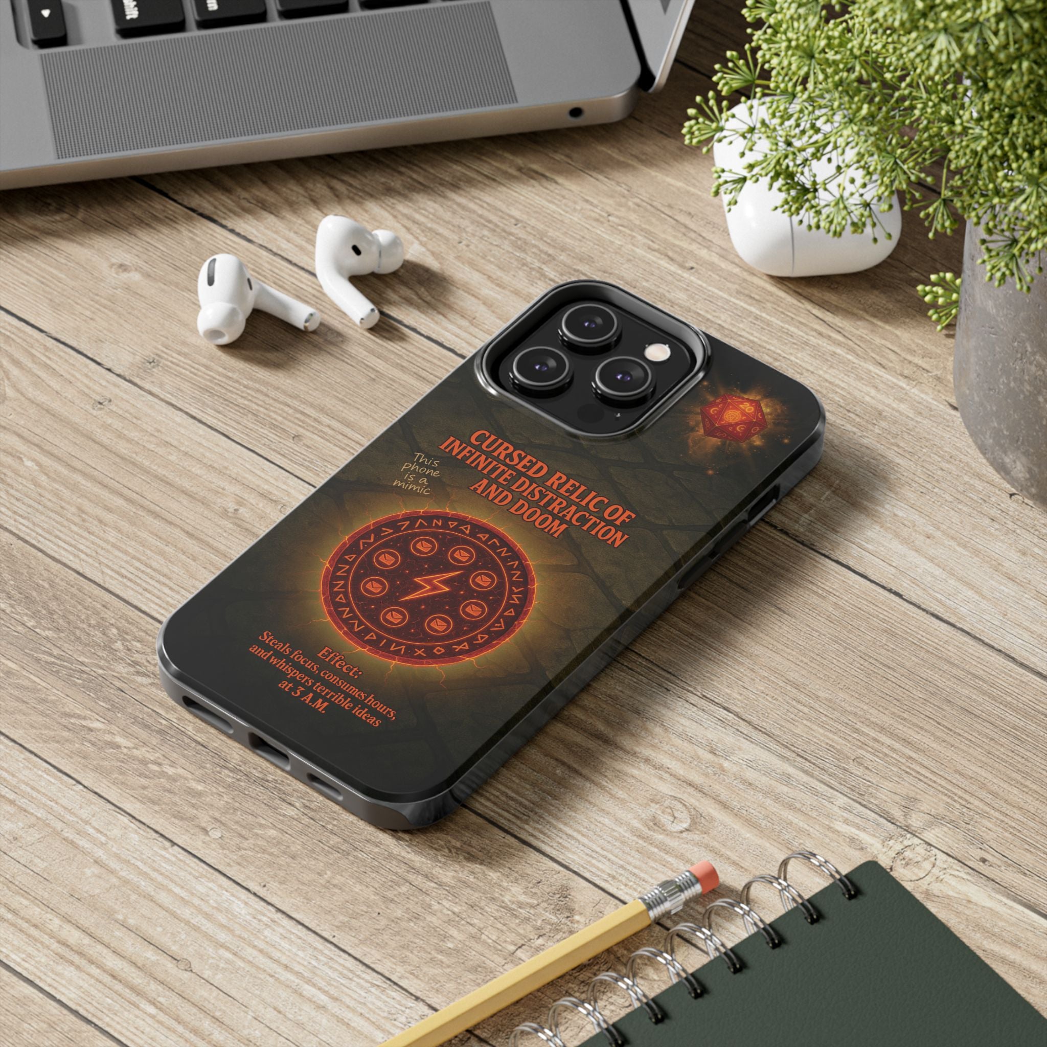Cursed Relic Phone Case – 'Infinite Distraction & Doom' Protective RPG-Inspired Cover