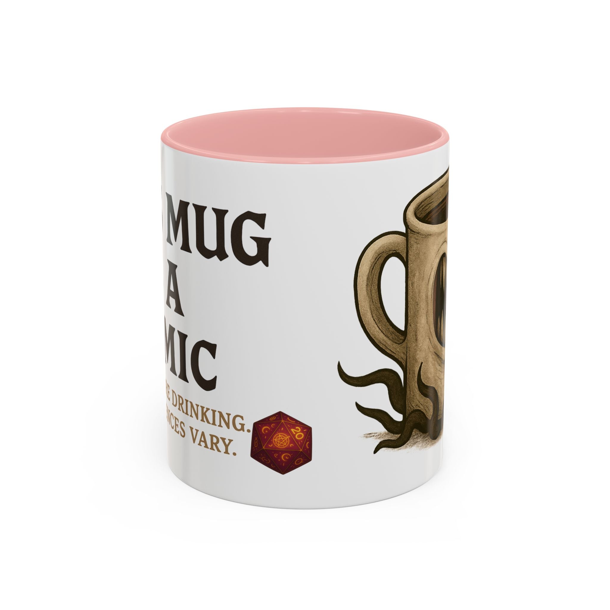 Funny RPG Mug – ‘This Mug Is a Mimic’ Coffee Cup for D&D Fans & Dungeon Crawlers