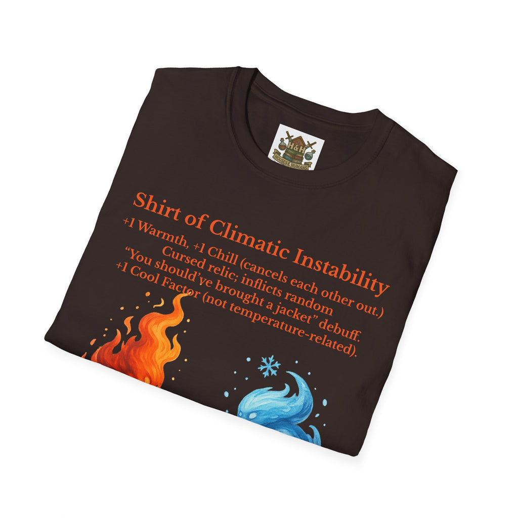 Funny RPG Shirt – ‘Shirt of Climatic Instability’ Cursed Relic Tee by Houses & Humans