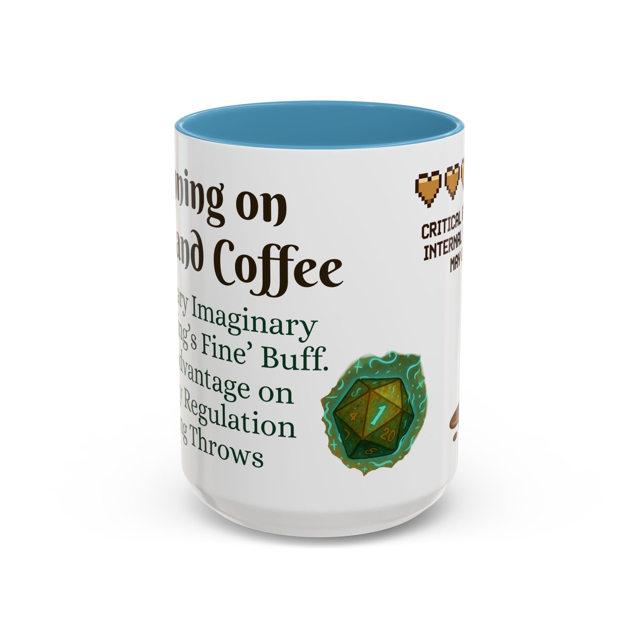Gaming Coffee Mug – ‘Running on Vibes & Coffee’ Critical Brew Level for D&D Fans RPG