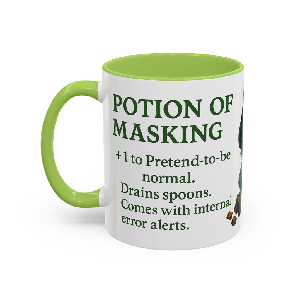 Neurodivergent Mug – 'Potion of Masking' Coffee Cup with Cute Autism Monster Art