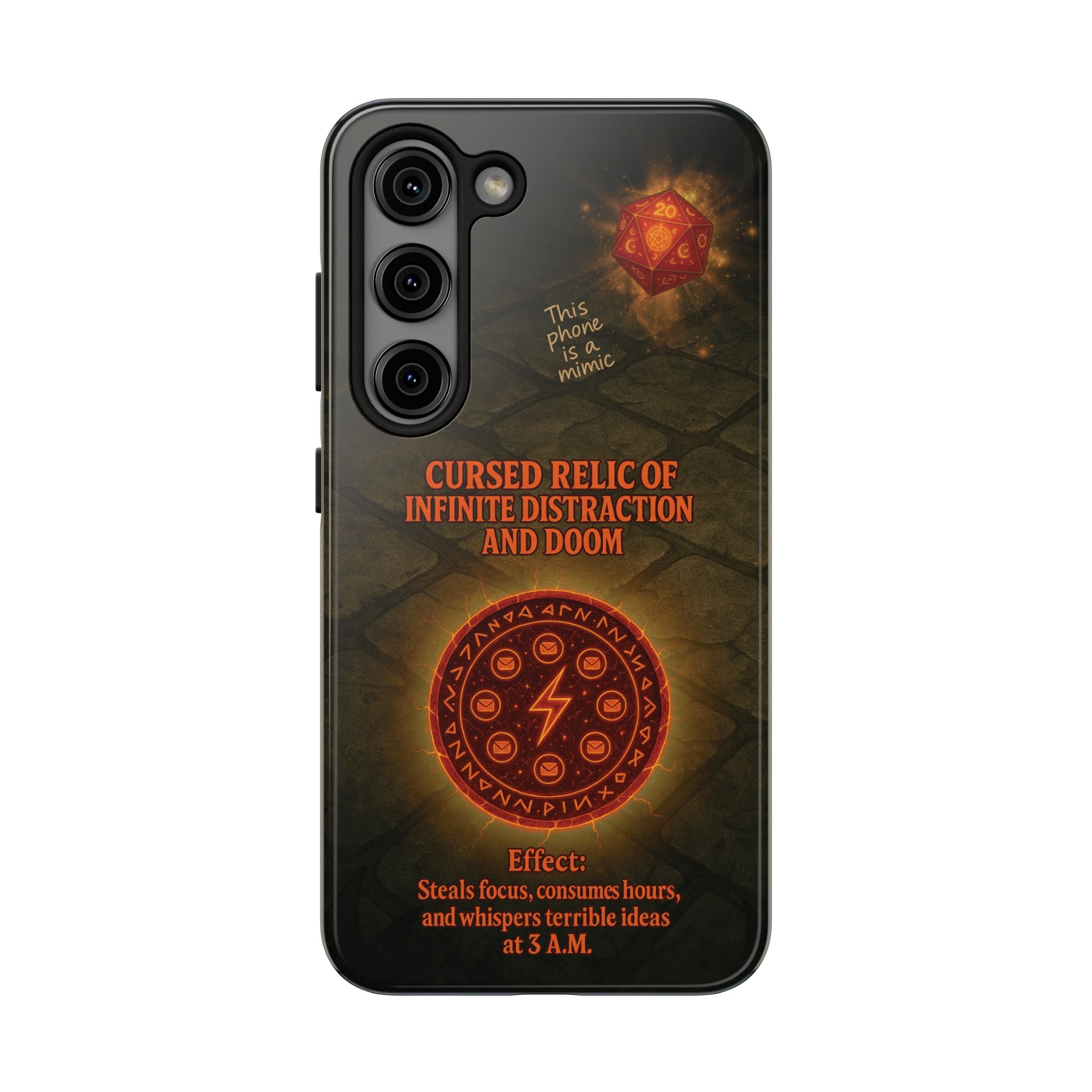 Cursed Relic Phone Case – 'Infinite Distraction & Doom' Protective RPG-Inspired Cover