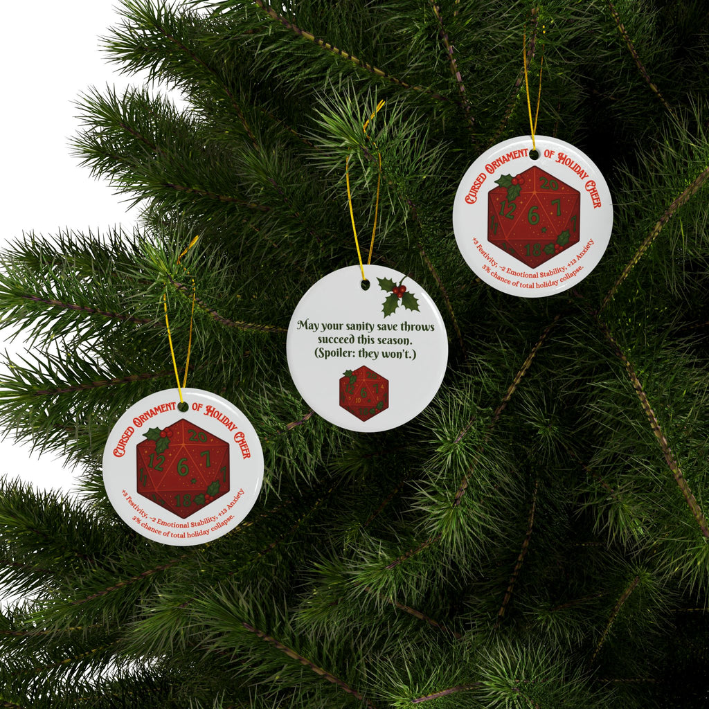D&D Christmas Ornament – Cursed Ceramic Gamer Decor for Tree (Double-Sided)