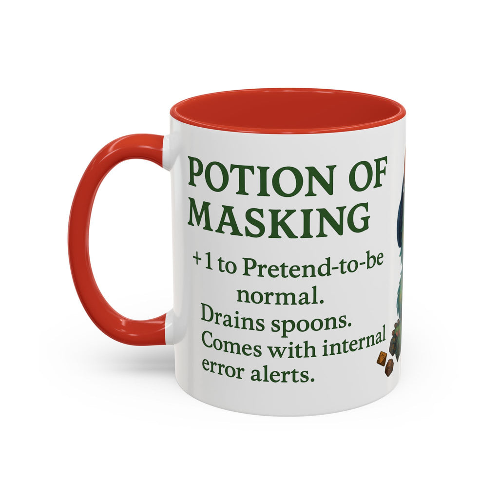 Neurodivergent Mug – 'Potion of Masking' Coffee Cup with Cute Autism Monster Art