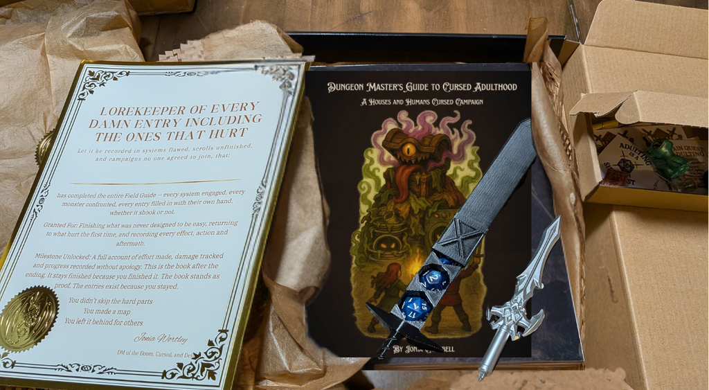 Graduation Gift Box | Dungeon Master’s Guide to Cursed Adulthood (Limited Edition) Graduation Gift for Gamers. RPG Adult Survival Box